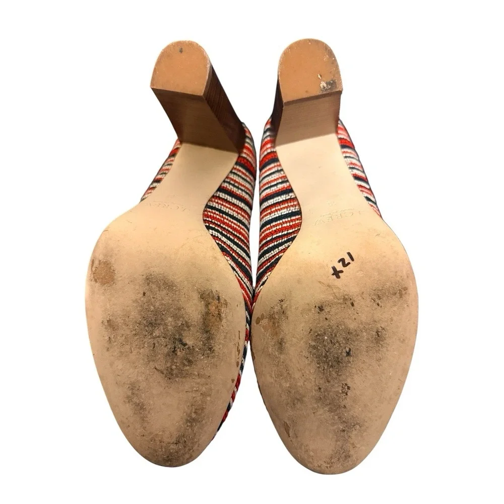 J.Crew Pumps 10 Knit Fabric Block Heel Red White Blue B9588‎ Italy Shoes Summer
